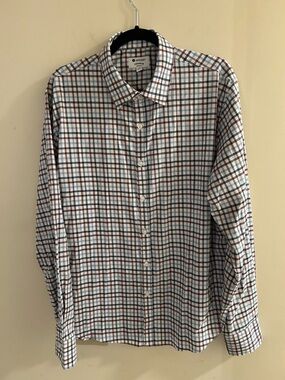 Sperry Premium Men’s XL Blue & Red Plaid Button-Down Shirt Stretch Tencel Blend
